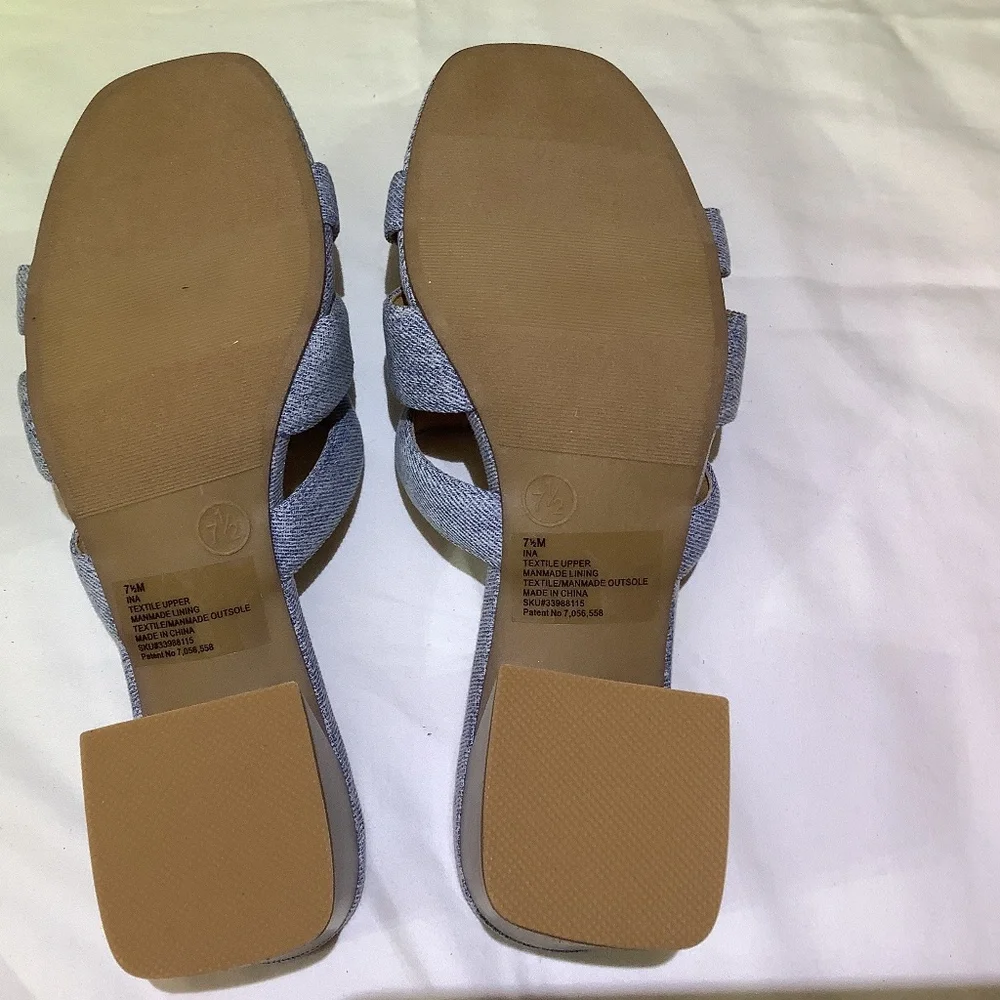 NWOT SM New York Denim blue slip ons‎ chunky heel open toe